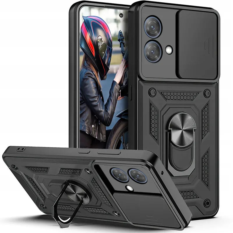Etui do Motorola Moto G84 5G Pancerne Slide Ring Case Szkło 9H