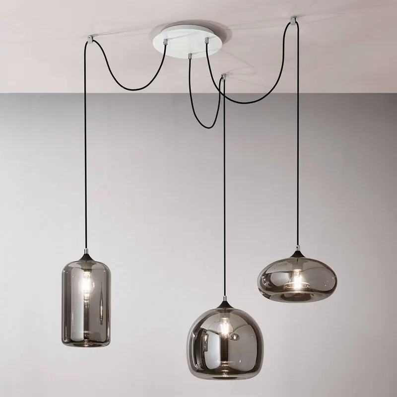 Lampa wisząca Fiona, szaro-przezroczysta, 3-punktowa, szkło