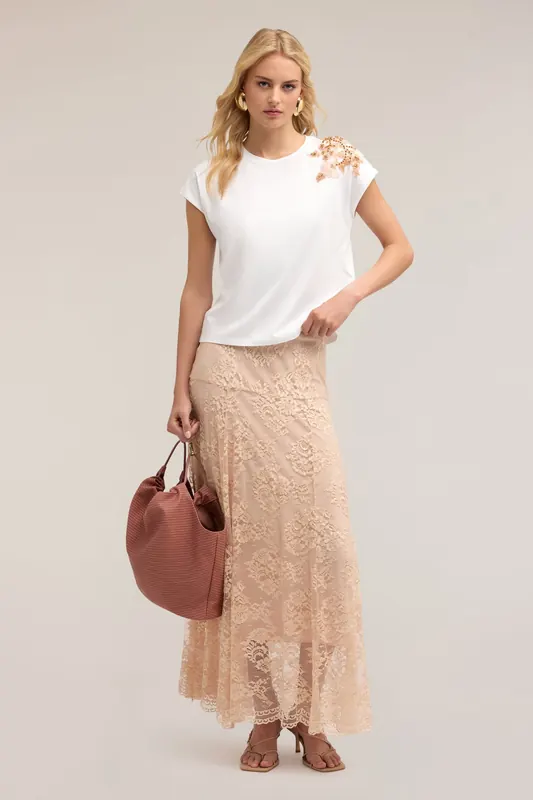 Motivi Long Lace Skirt Powder Pink Maat: 36 | Midi Rokken Outlet | Dames | Blauw