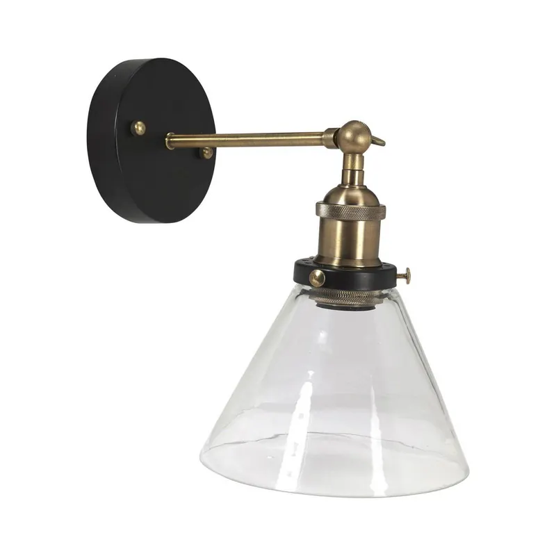 PR Home Lambda kinkiet, mosiądz/przezroczysty, Ø 18 cm, szkło