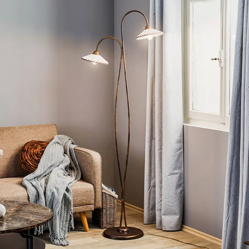 Lampa stojąca Rosina z dwoma ceramicznymi kloszami