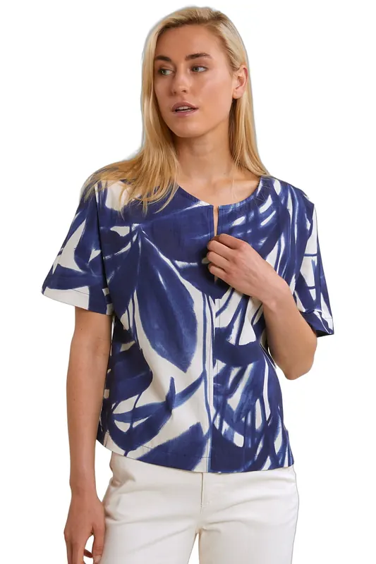 River Woods Blue/white Fantasy V-neck Blouse Maat: 38 | Blouses Outlet | Dames | Blauw