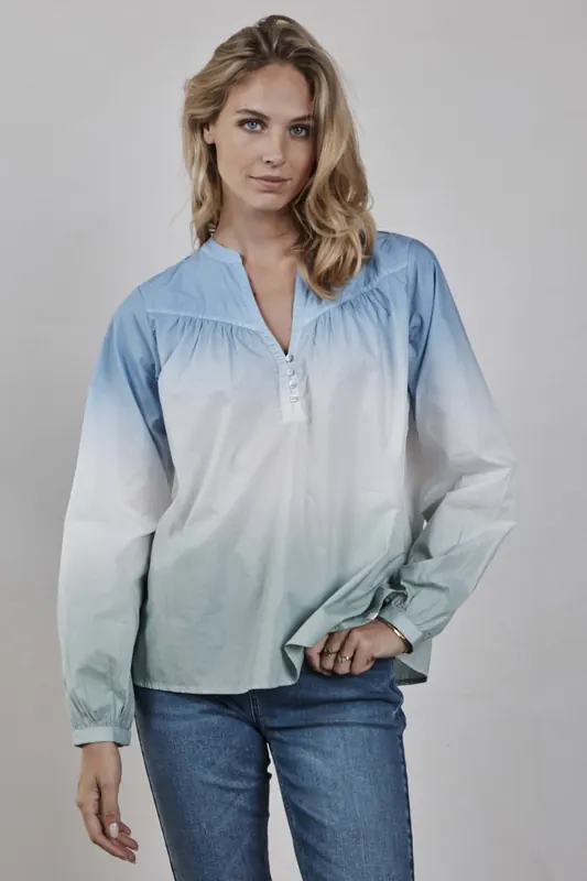 DIDI Blouse Nelsi Dip Dye Sky Blue Maat: 36 | Longsleeves Outlet | Dames | Blauw