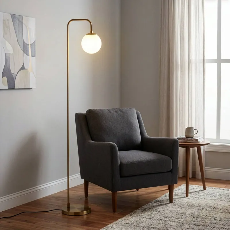 Lampa stojąca Viran, złoto antyczne, szkło, wysokość 146 cm, E14