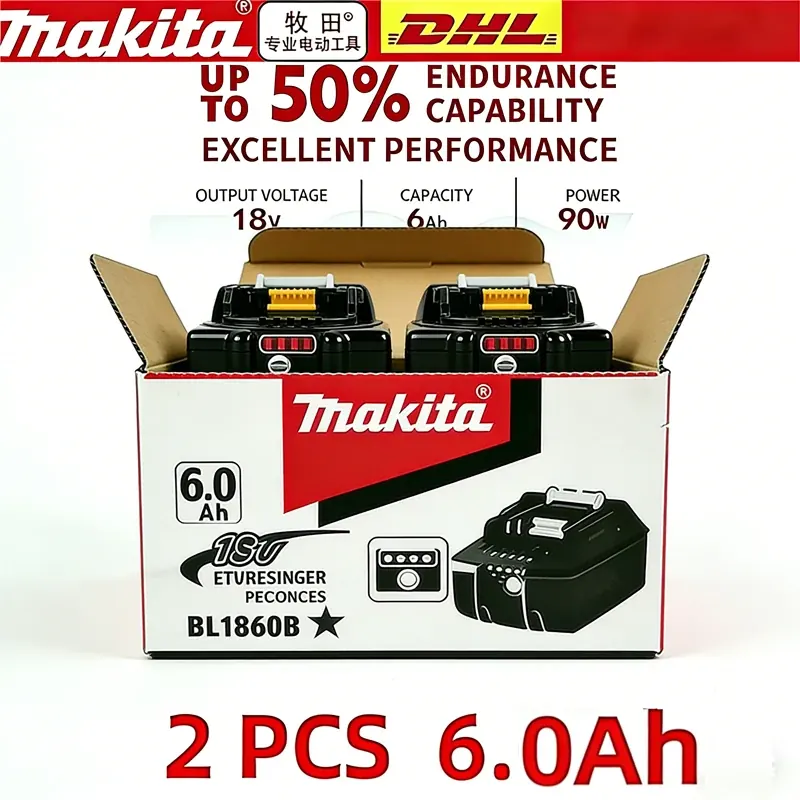 Nowa bateria litowa Makita 18V, 6.0Ah z diodą LED, do wymiany baterii w elektronarzędziach BL1860B BL1850B BL1840B BL1830B, rok 2026.