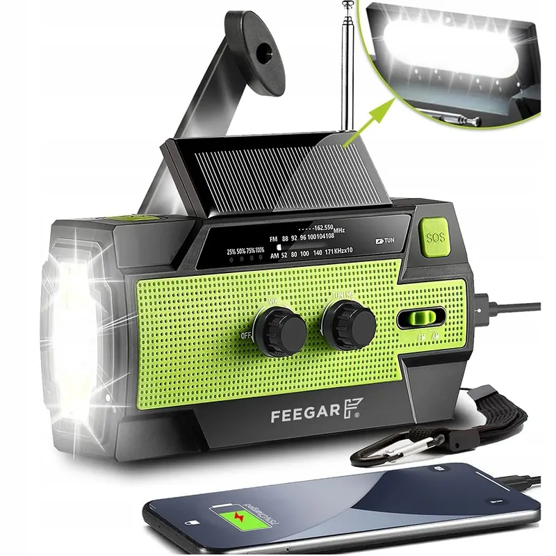 Feegar Fm rádio Prenosné Buduowlové Núdzové Solárne Am Fm Sos Pb 4000 mAh