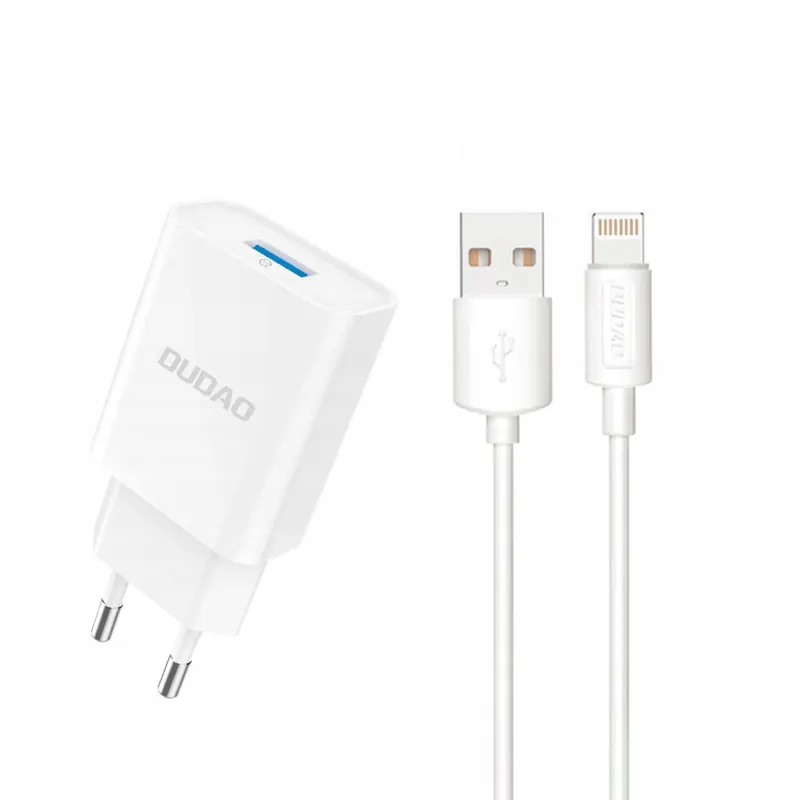 Ładowarka sieciowa Dudao A4EU Usb- A 2. 1A biała kabel Usb- A Lightning