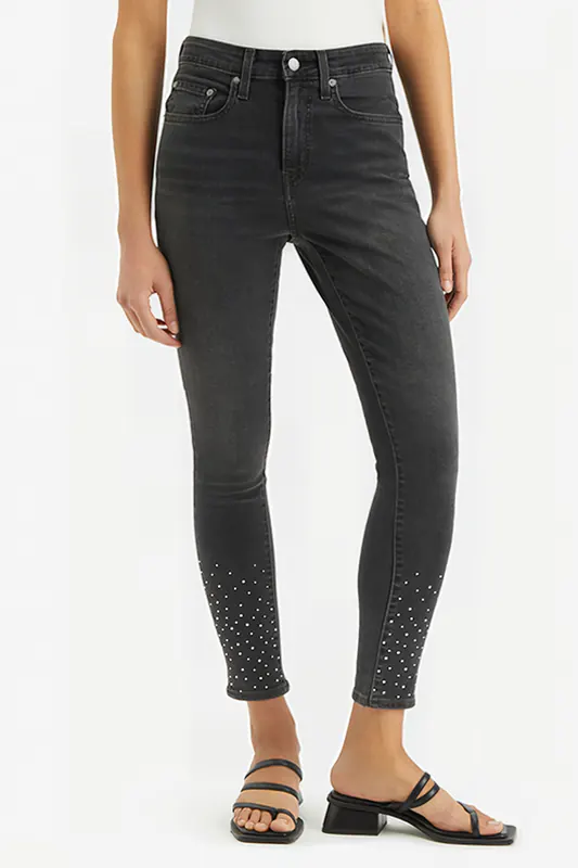 Levi's 721 High Rise Skinny Lava Rock Rhineston Maat: W26L32 | Skinny Jeans Outlet | Dames | Zwart