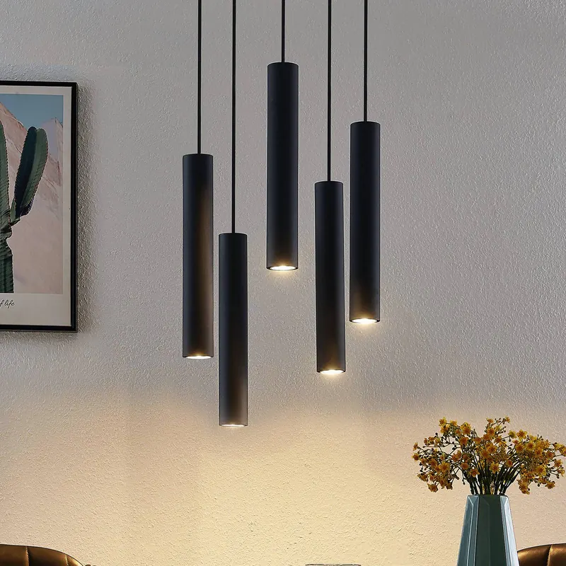 Żyrandol Lindby Sanad, Ø 40 cm, 5-punktowa, czarna, GU10