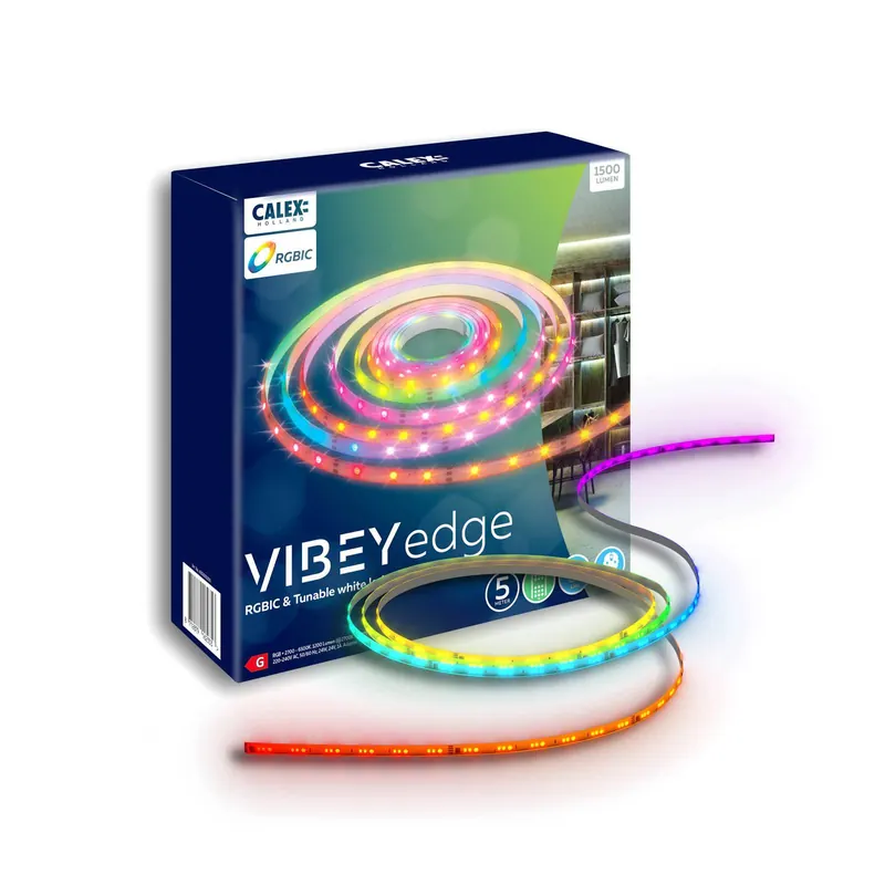 Calex Taśma LED Vibey, długość 5 m, wtyczka, pilot, RGB, CCT