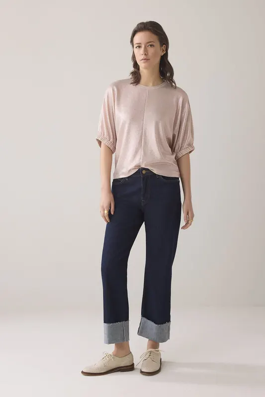 Summum Woman Batwing Boxy Top Metallic Sweat Fluid Rose Smoke Maat: XL | Blouses Outlet | Dames | Roze