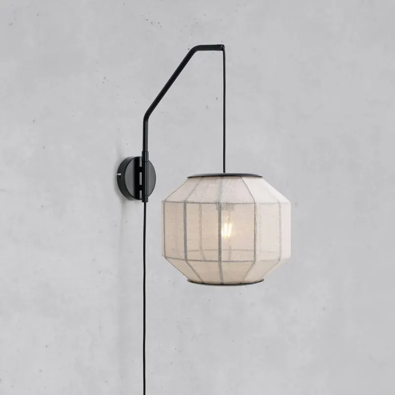 Lampa ścienna Asuka, Ø 27 cm, beżowa/czarna, tkanina/metal