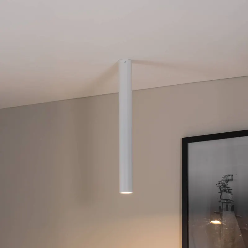 Reflektor sufitowy Tecno 1XL, stal, GU10, wysokość 60 cm, biały