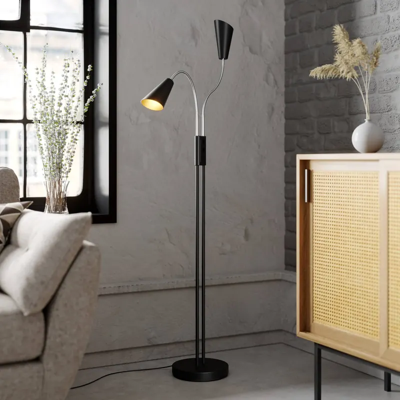 Lampa podłogowa Lucande Medira, czarna, 2-punktowa, regulowana, GU10