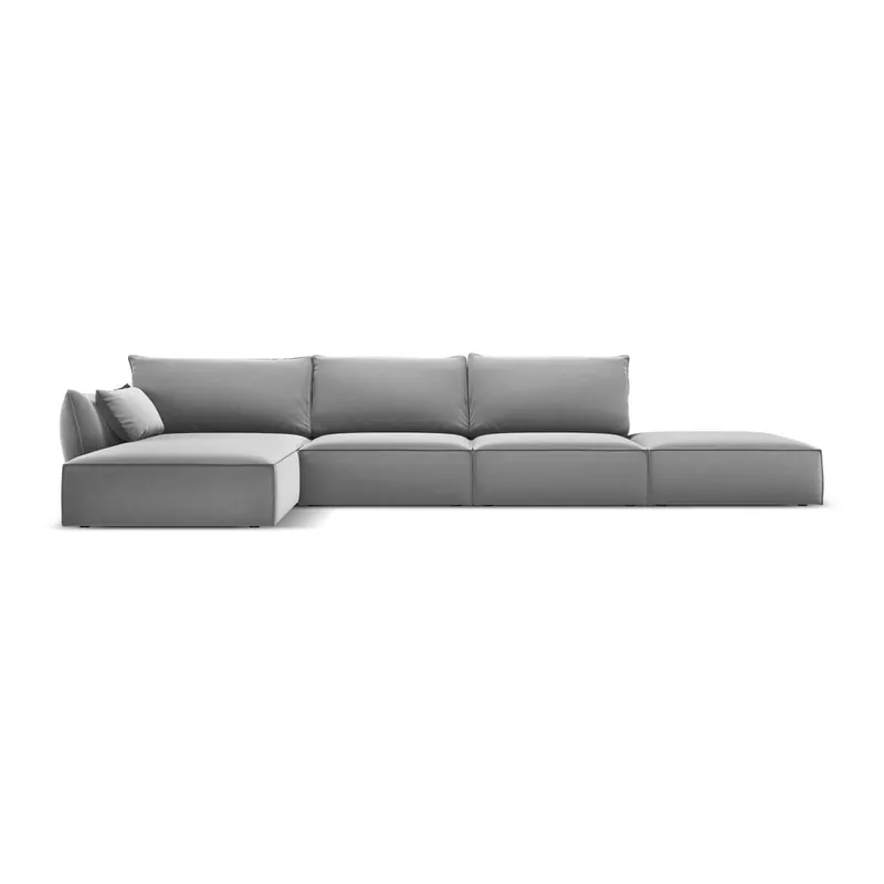 Jasnoszary aksamitny narożnik (lewostronny/z szezlongiem) Vanda – Mazzini Sofas