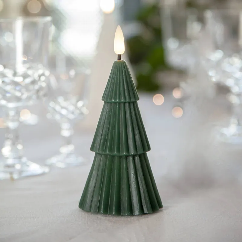 Świeca LED Flamme Grany, zielona, 15 cm, prawdziwy wosk, zasilanie bateryjne