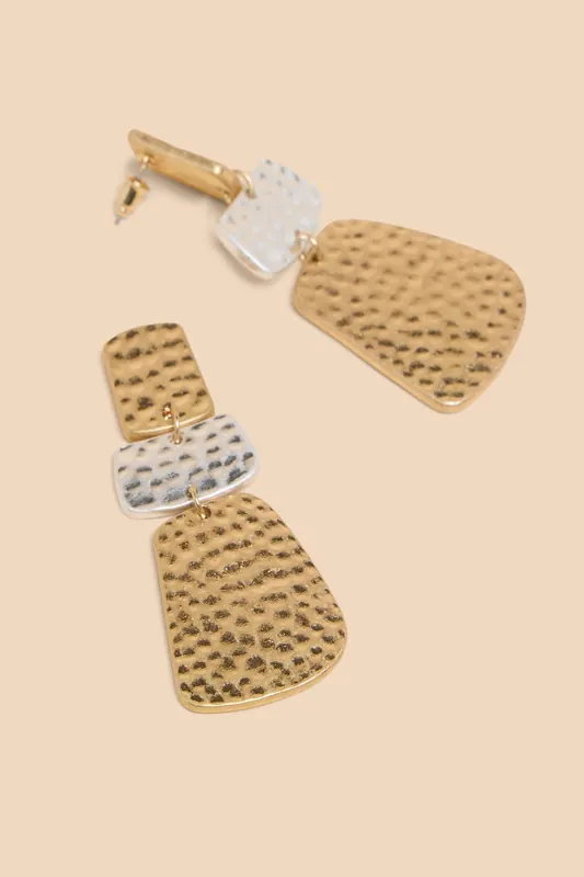 White Stuff Liv Hammered Drop Earrings Mixed Metallic Maat: OS | Oorbellen Outlet | Dames | Zilver