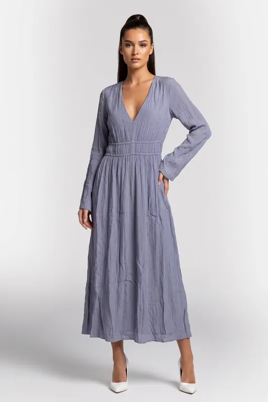 ARKET Gullviva Dress Blue Maat: 34 | Midi Jurken Outlet | Dames | Blauw