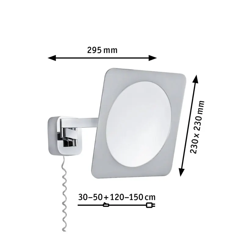 Lustro ścienne LED Paulmann Bela, chrom, IP44, wtyczka