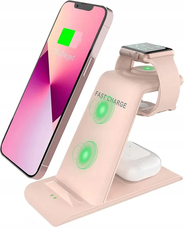 Stacja ładująca Spguard do iPhone'a, Apple Watch, Airpods, 3A, 7,5W, Różowa