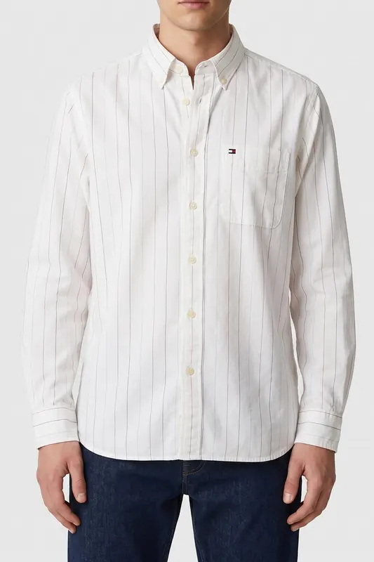 Tommy Hilfiger Heritage Oxford Shirt Ivory Silk Maat: M | Casual Overhemden Outlet | Heren | Wit