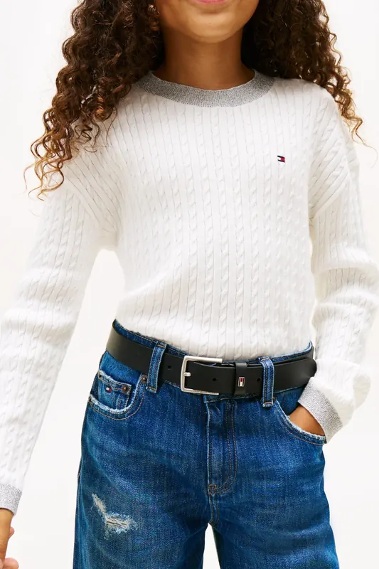 Tommy Hilfiger Girls Mini Cable Sweater Ivory Silk Maat: 12 | Truien Outlet | kids | Wit