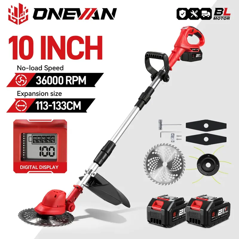 ONEVAN 10-calowa Bezszczotkowa Elektryczna Kosiarka do Trawy 36000RPM Akumulatorowa Podkaszarka do Trawy Narzędzie Ogrodowe do Akumulatorów Makita 18V Pin