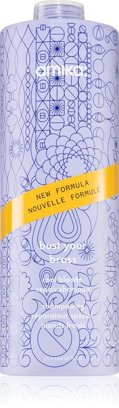 amika Bust Your Brass Cool Blonde fioletowy szampon tonizujący do włosów blond i siwych 1000 ml