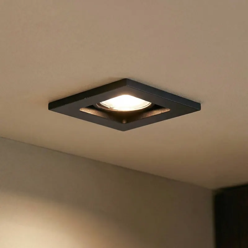 Lindby downlight Thorid, czarny, 10 x 10 cm, zestaw 10, GU10