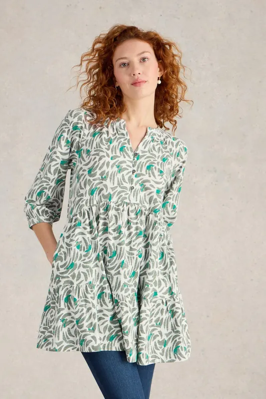 White Stuff Marlie Button Tunic Green Print Maat: 10 | Blousejurken Outlet | Dames | Groen