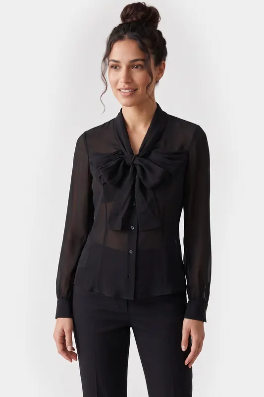 Moschino Silk Charmeuse Shirt With Bow Black Maat: 38 | Longsleeves Outlet | Dames | Zwart