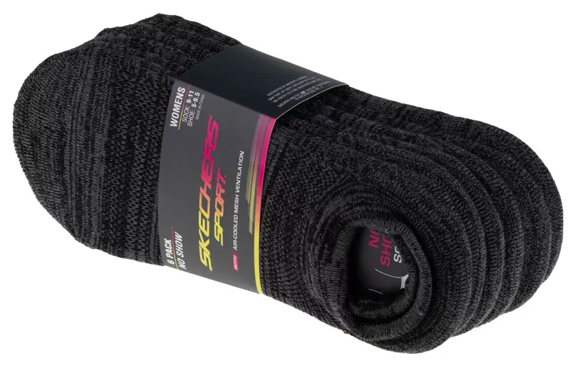 Skechers 6pk Womens 1/2 Terry Socks S113157-GRY, Damskie, Szare, skarpetki, poliester, rozmiar: 36-40