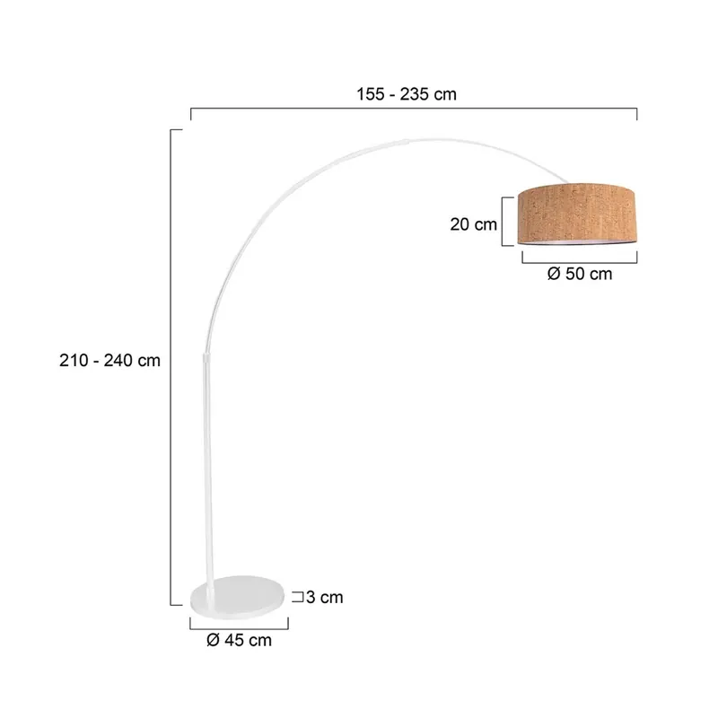 Lampa podłogowa łukowa Sparkled Light, biała/brązowa, wysokość 240 cm, korek