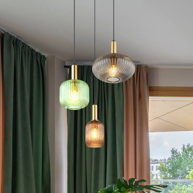 Lampa wisząca Normy, Ø 55 cm, kolorowa, szklana, 3-punktowa.
