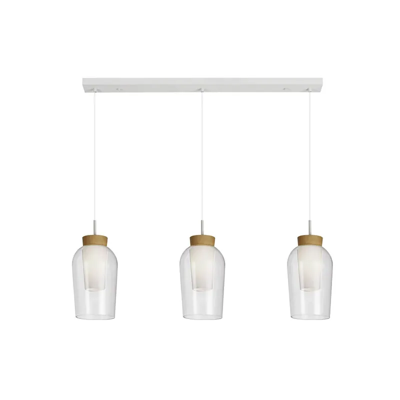 Lampa wisząca Nora, biała, przezroczysta, 3-punktowa, szkło