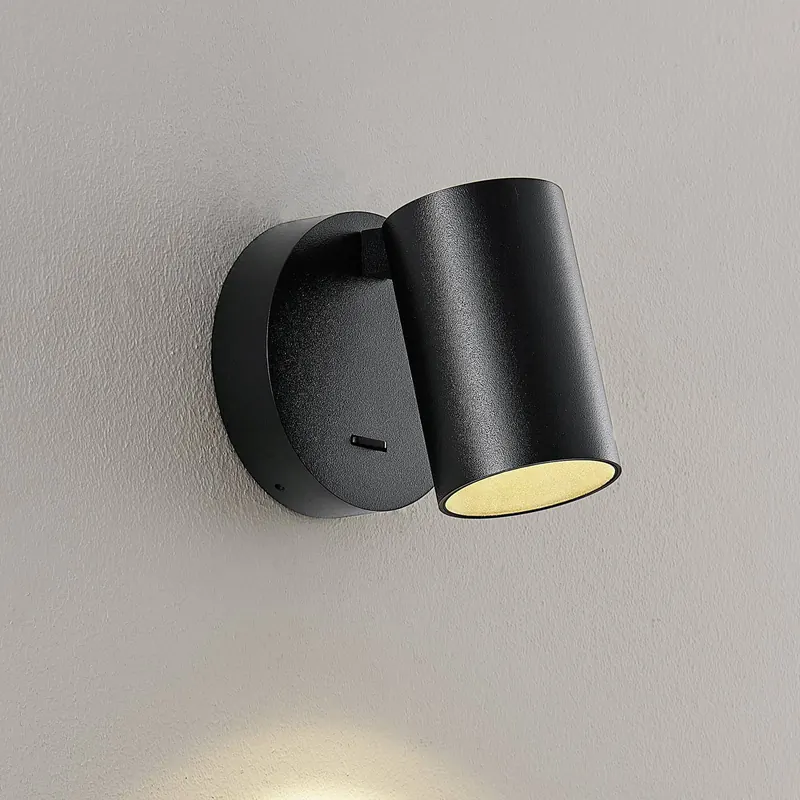 Reflektor ścienny CAN TILT, czarny, Ø 10 cm, metalowy przełącznik GU10