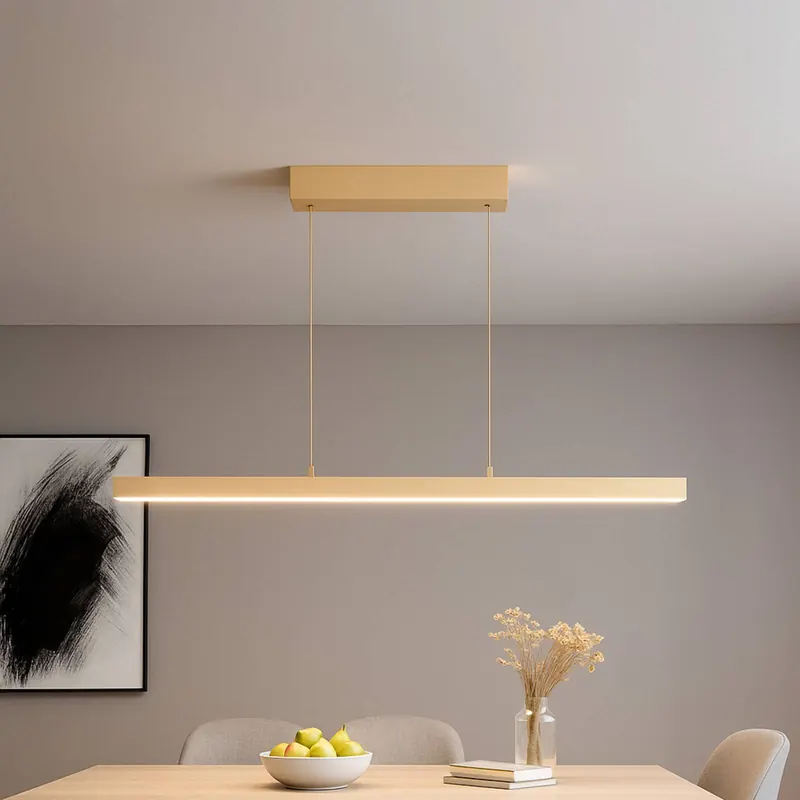 Żyrandol LED Vayana, długość 114 cm, kolor piaskowy, metal, CCT