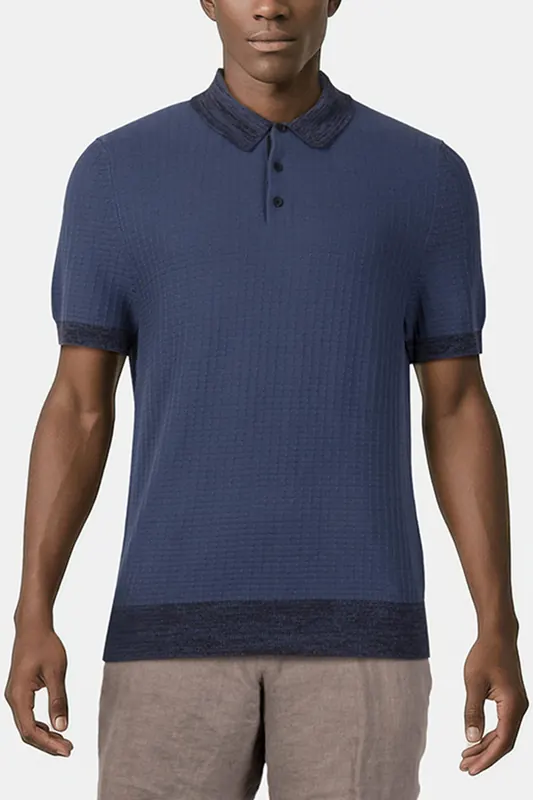 Scotch & Soda Marled Rib Sweater Ss Polo Dark Obsidian Maat: S | Poloshirts Outlet | Heren | Blauw