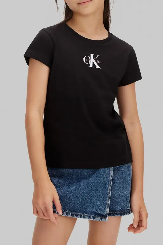 Calvin Klein Girls Micro Monogram Top 1716 Black Maat: 16 | T-Shirts Outlet | kids | Zwart