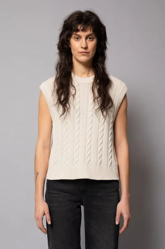 Nudie Jeans Kimmy Cable West Chalk White Maat: L | Gebreide Truien Outlet | Dames | Wit