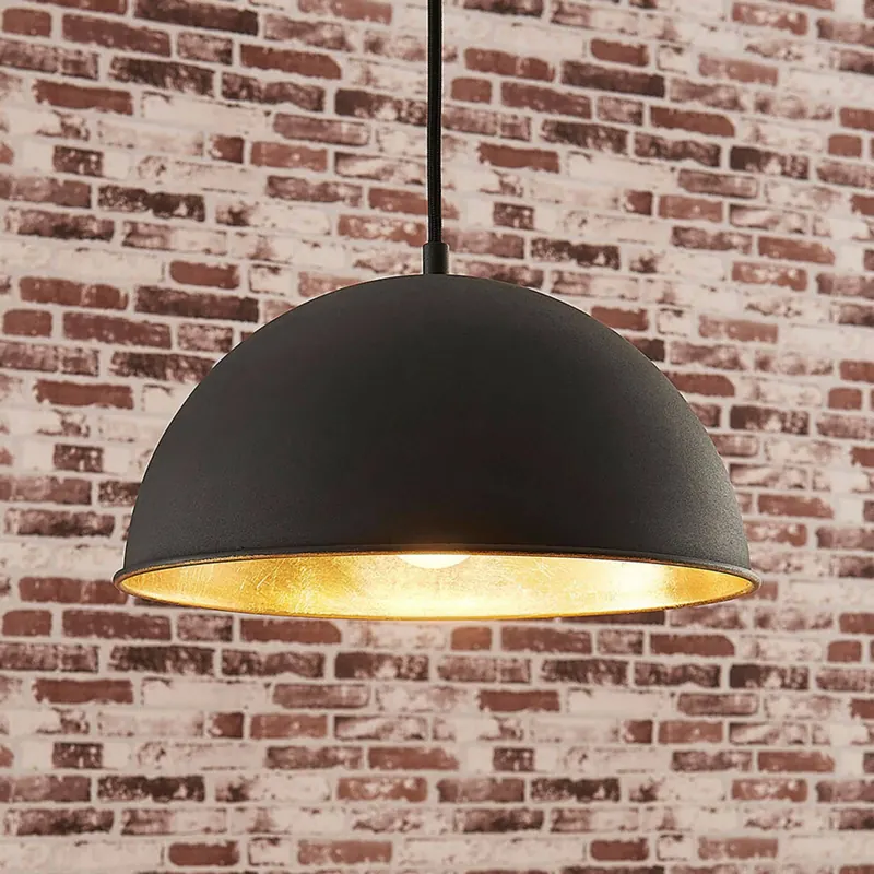 Lampa wisząca Lindby Leya, czarny/złoty, metal, Ø 30 cm, E27