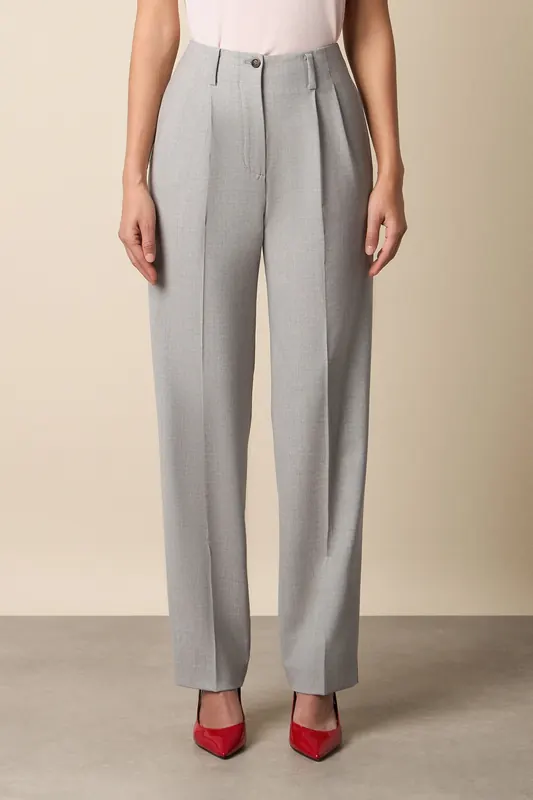 Brooks Brothers Wool Blend Stretch Pleated Trousers Light Grey Maat: 42 | Pantalons Outlet | Dames | Grijs