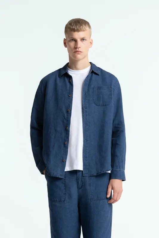 Kings Of Indigo Enda Pocket Indigo Linen Maat: L | Casual Overhemden Outlet | Heren | Blauw