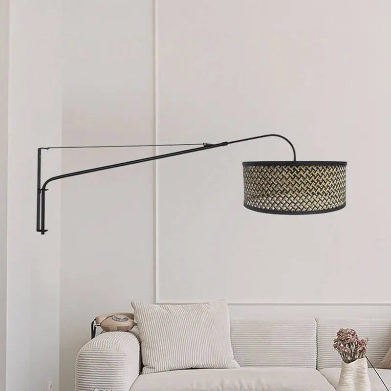 Kinkiet Elegant Classy, czarny/plecionka czarno-drewniana
