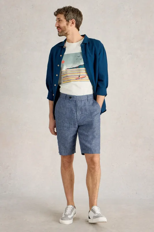 White Stuff Linen Chino Short Mid Blue Maat: W34 REGULAR | Korte Broeken Outlet | Heren | Blauw