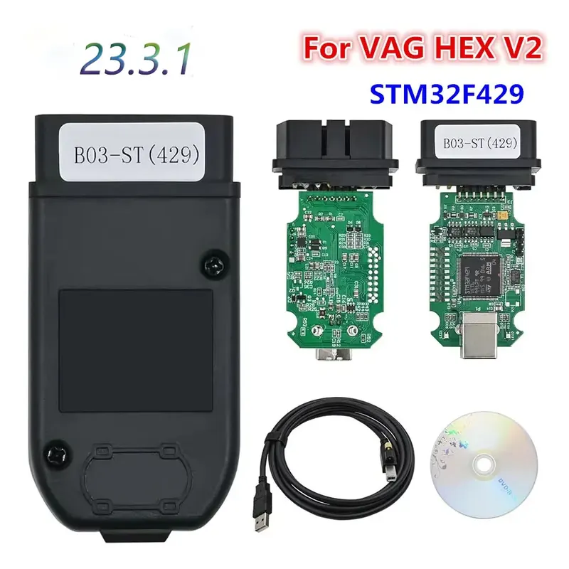 Najnowsza wersja V23.3.1 dla VAG Hex V2 z chipsetem STM32F429, interfejs USB dla V-W, A-UDI, Sko-da, Se-at, nieograniczona liczba VIN, 1996-2023, obsługa wielu języków.