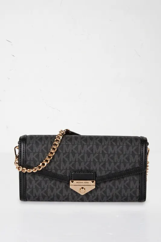 Michael Kors Large Wallet On A Chain Crossbody Black Maat: OS | Clutches Outlet | Dames | Zwart