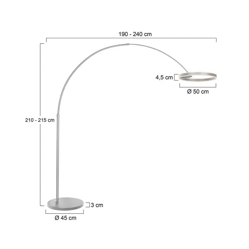 Lampa łukowa LED Ringlux, kolor stalowy, metal, CCT, ściemniany
