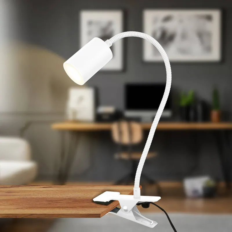 Lampa z klipsem LED Fleks, biała, elastyczna, metalowa