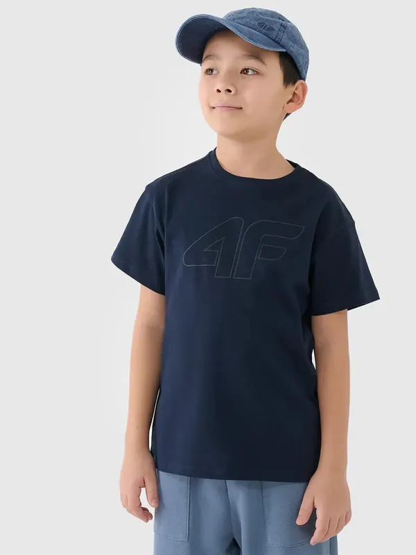 4F koszulka bawełniana t-shirt dla chłopca 4FJWMM00TTSHM2331 granatowa (128)